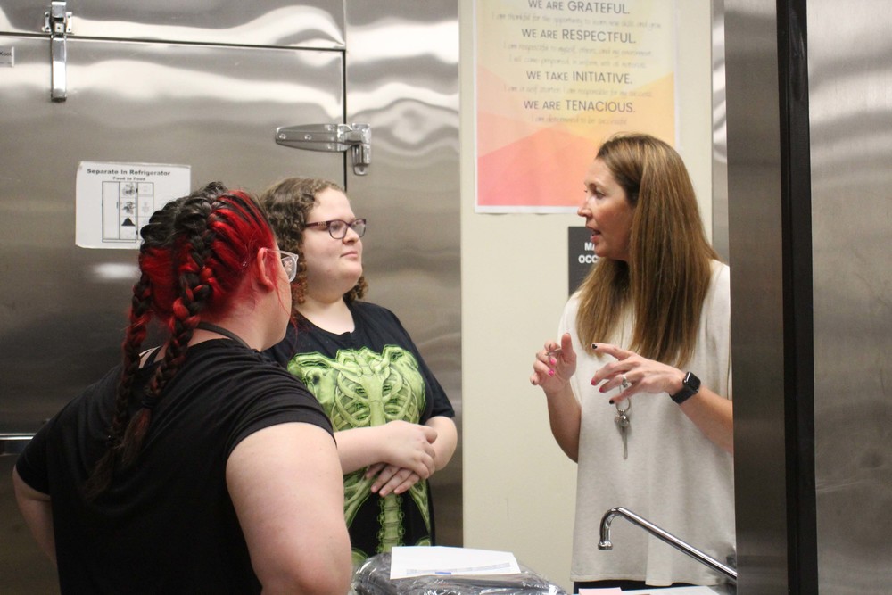 Amy Groff speaks with students during Career-Tech Kickoff who are in her Commercial Food Careers program. 